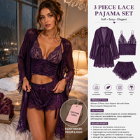 Ensemble de lingerie 3 pièces pour femme 2026, dentelle violette, maille transparente, robe + bralette + short, ensemble pyjama d'été trois pièces