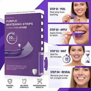 Tiras Blanqueadoras de Dientes V34 Púrpuras, 28 Unidades, Cuidado Seguro del Esmalte PAP, Eliminador de Manchas Amarillas, Refresca el Aliento, para Cuidado Bucal de Adultos - Product Image 4