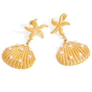 Boucles d'oreilles pendantes tendance en alliage de zinc, pendentif étoile de mer, coquillage, pieuvre en acier inoxydable, bijoux de fête EH11834 - Product Image 5