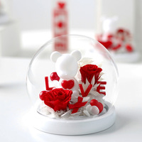Cadeau romantique pour la Saint-Valentin, ours en rose éternelle, fleur véritable