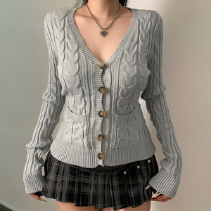 Cárdigan de Punto de Lana para Mujer, Color Sólido, Cierre de Botón, Estilo Casual, Versátil, para Otoño e Invierno - Product Image 2
