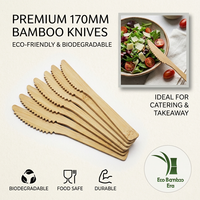 Couteaux en bambou robustes 170 mm – Ustensiles jetables écologiques pour salades, steaks, traiteur et pique-niques