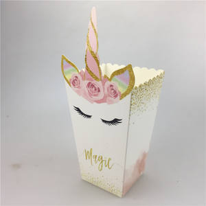Boîte à popcorn jetable mignonne et colorée, écologique, en forme de <span class=keywords><strong>licorne</strong></span>, pour les fêtes d'anniversaire des enfants, emballage alimentaire - Product Image 5