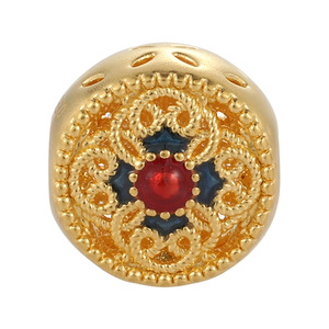 Gorgeous 24K Solid Gold <b>Beaded</b> <b>Bracelet</b> with Ancient Enamel Craftsmanship Classical Style Blessing Meaning - Product Image 1