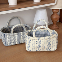 Panier de rangement en tissu style français, imprimé floral, panier à linge portable, organisateur domestique à poignée, vente en gros d'usine