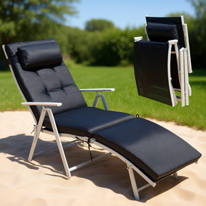 Chaise longue pliante d'extérieur réglable avec coussin, chaise longue noire légère, mobilier de patio inclinable - Product Image 2