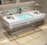 Luxe Double Couche Pierre Artificielle Moderne Rock Mur Monté En Céramique Marbre Salle De Bains Vanité Lavabo pour Villas