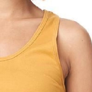 Débardeur en tricot uni pour femme, col rond, vêtement décontracté, jaune moutarde, longueur normale, 100% coton - Product Image 4