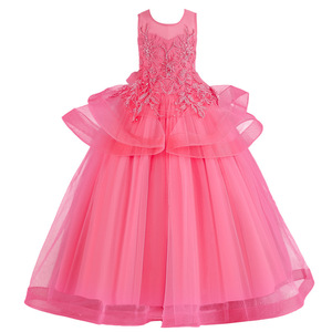 Robe de bal en tulle violet pour filles, col rond, costume de demoiselle d'honneur avec corsage orné et jupe superposée - Product Image 4