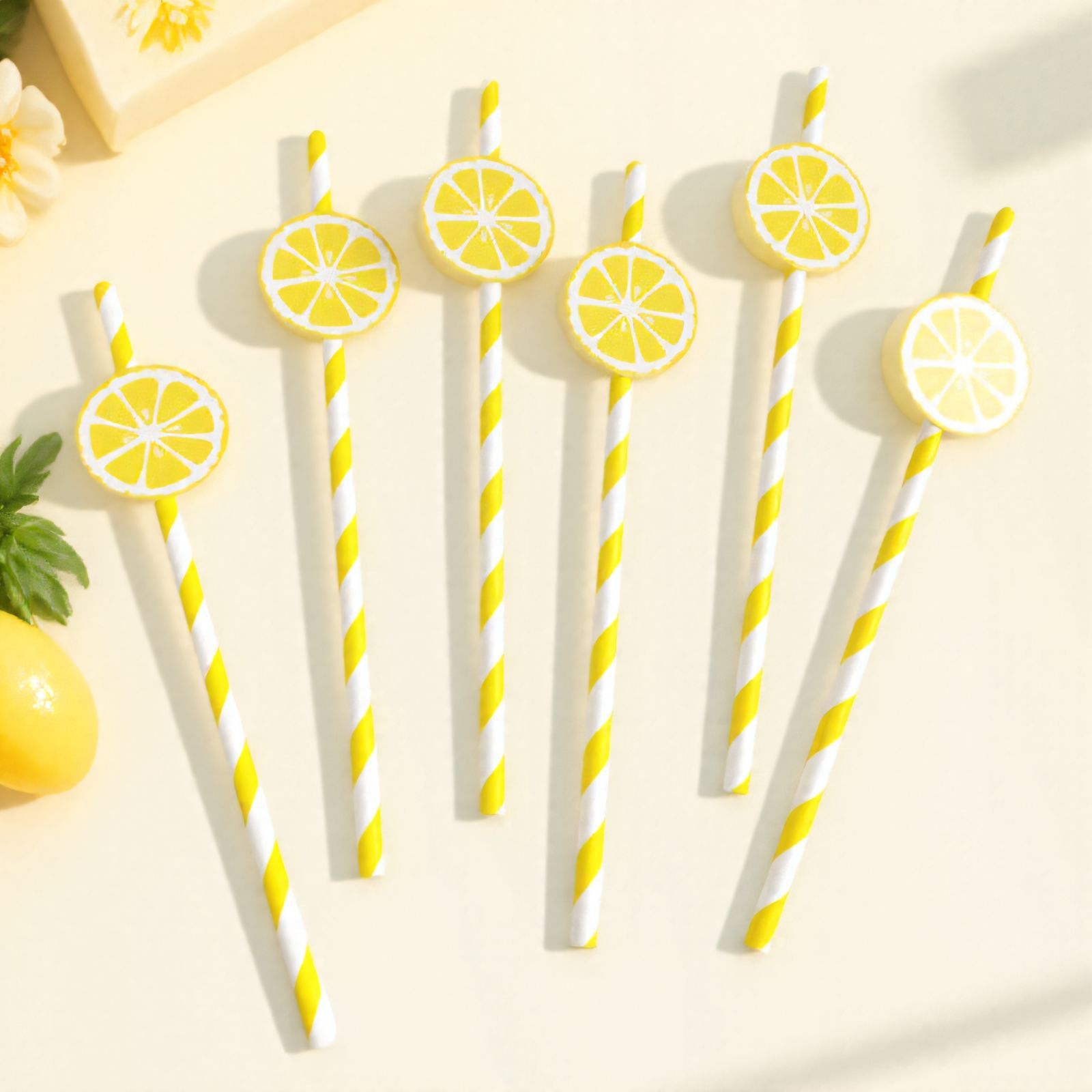 Estick Disposable Biodegradable Food Grade Paper Straws-Yellow Striped Orange Tangerine Colors Customized Logo for Coffee Tea