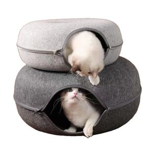 Nouveau produit phare en gros du fabricant : Lit pour chat tunnel rond en feutre, de luxe, créatif, double étage, en forme de donut, personnalisé, avec fonction cachette (Peekaboo) - Product Image 1