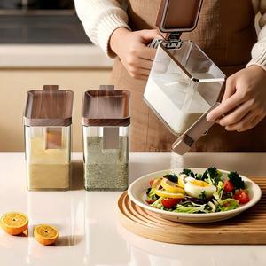 Conjunto de Potes Quadrados Empilháveis Transparentes para Temperos de Cozinha com Tampa e Colher - Product Image 1