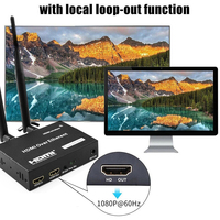 Extensor HDMI Inalámbrico 1080P 60Hz 2.4G 5.8GHz, Kit Transmisor y Receptor de 200m con Control Remoto IR y Salida Local para PC y Proyector
