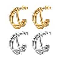 Boucles d'oreilles à trois anneaux exagérées de style espagnol, plaquées or 18 carats, en acier inoxydable