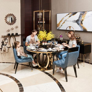 Karois — <span class=keywords><strong>table</strong></span> à manger <span class=keywords><strong>ronde</strong></span> en marbre, de style luxe et moderne, avec pieds en métal, tables de cuisine, salle à manger - Product Image 2