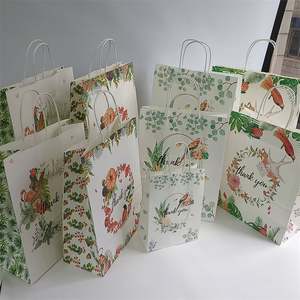 KM Floral Design Kraft Paper Bags 16*8*22cm Handle for Business Wedding Party Gifts Flexo Printed Laminated for <b>Candle</b> Packaging - Product Image 1