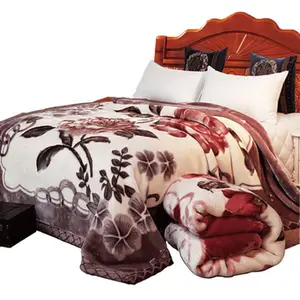 Manta doble gruesa doble cálida Coral manta de cama individual para invierno tejido poliéster Floral sostenible Rectangular