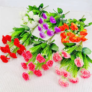 Ramo de flores de clavel artificial personalizado a granel barato 10 cabezas de tela de seda falso clavel rojo - Product Image 2