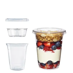 Tazza per yogurt personalizzata divide combo 9oz 12 oz coppe per gelato in plastica trasparente 9 12 oz con inserto e coperchi piatti