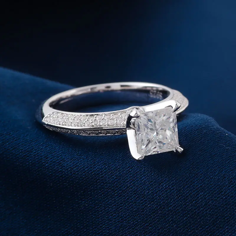 เครื่องประดับแฟชั่นสุดสวยแหวนเพชรโมอิส2กะรัตแหวนเจ้าหญิงสีขาวตัดเครื่องประดับสุดหรูแหวนทอง14K ปรับได้สำหรับผู้หญิง