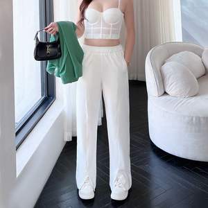 กางเกงชีฟองทรงสูงรัดรูป รุ่น Runqi N8607 สีขาวงาช้าง ไซส์พลัส สำหรับผู้หญิง สไตล์ลำลอง ทรงหลวม ยาวคลุมเท้า - Product Image 1