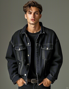 Veste en jean pour homme, 100% coton, design personnalisé avec logo, aspect vieilli, coupe décontractée, coupe-vent, écologique, service OEM - Product Image 2