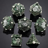 Ensemble de dés métalliques polyédriques creux 7 pièces, motif bulle, argenté vert nacré, pour D&D, Dungeons & Dragons, RPG, jeux de société, boîte cadeau