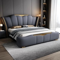 Lit de Luxe Moderne en Cuir de Designer avec Rangement – Offre Spéciale – Ensemble de Lit Blanc Crème Doux – Meuble de Chambre à Coucher avec Rangement – Cadre de Lit King Size
