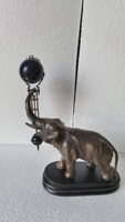 Statue d'éléphant antique en bronze mystérieuse, mouvement de 72 heures, mécanisme en laiton, bras oscillant à boule de cobalt bleu de 4 pouces