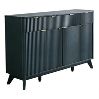 Meuble de rangement moderne noir à texture ondulée, 4 tiroirs, 4 portes, meuble d'appoint pour salon, commode à tiroirs