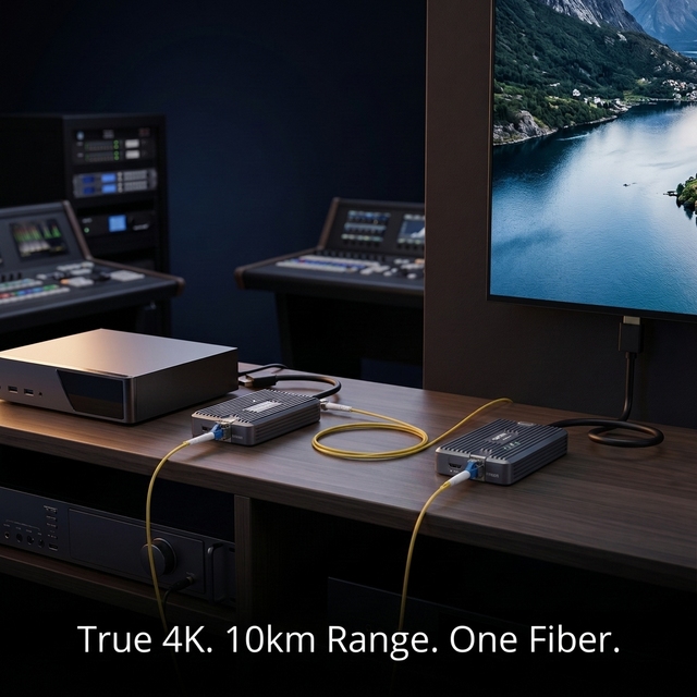 PINWEI 4K60 HDMI Fiber Extender 10km, HDMI Over Fiber Optic TX RX, 4K2K 60Hz 4:4:4 HDR10+, LC Single Mode