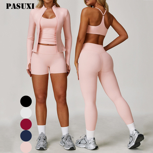 باسوكسي الصيف النساء اللياقة البدنية اليوغا طويلة الأكمام المحاصيل أعلى طماق حمالة الصدر مجموعة تنفس زائد حجم الملابس الرياضية خفيفة الوزن أطقم صالة الألعاب الرياضية - Product Image 1