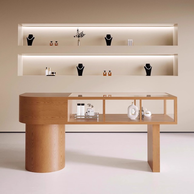 Modern Style Glass Cabinet Display Case with LED Light Wholesale Jewelry Showcase for Mall Use Tea Set Island Table