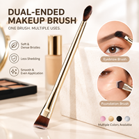 Pinceau à sourcils double embout, pinceau de maquillage double tête en fibres synthétiques avec manche électroplaqué pour crème BB et anticernes liquide