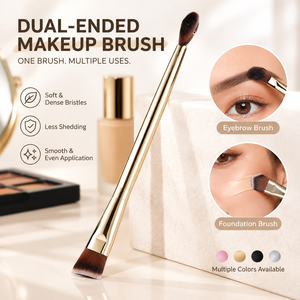 Pincel de cejas de doble punta, pincel de maquillaje de doble cabezal, mango electrochapado de fibra sintética para crema BB y corrector líquido - Product Image 1