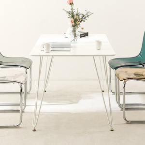 White Rectangular <b>Dining</b> Table <b>Set</b> 4 Piece Iron MDF <b>Space</b> <b>Saving</b> Modern Minimalist <b>Dining</b> Room Furniture - Product Image 2