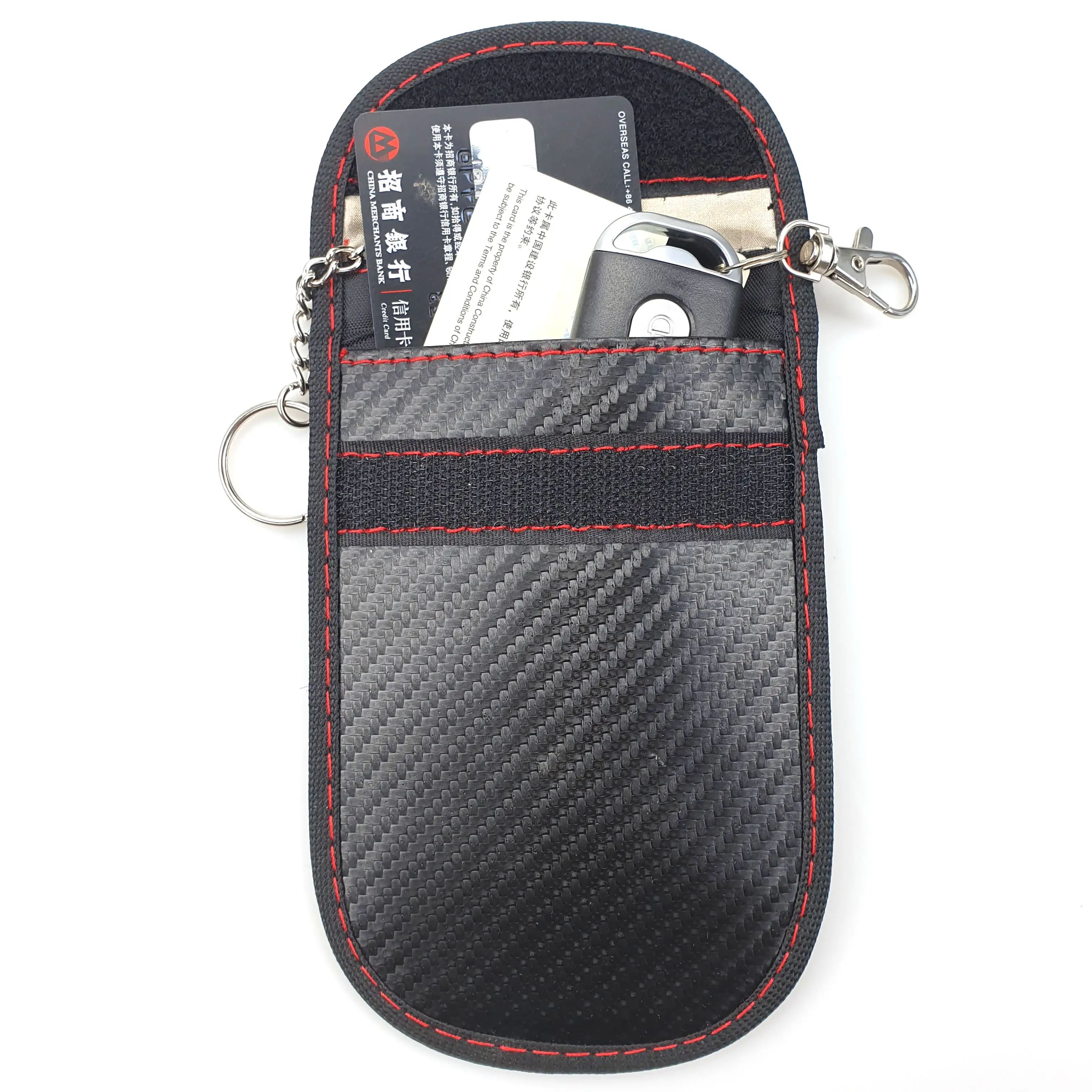 Carbon fiber pattern RFID signal shielding key case faraday pouch anti-theft car key wallet car key signal blocker