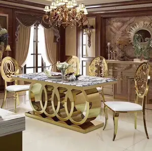 थोक काले सोने कार्यालय फर्नीचर-Morden लक्जरी डिजाइन संगमरमर शीर्ष खाने की 6 कुर्सियों की मेज सेट भोजन कक्ष के लिए भोजन कक्ष फर्नीचर मेज और कुर्सियों