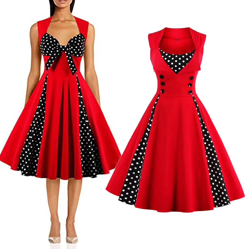 Variety Color Option Fashion Cute 1950s Sleeveless lady RED dress Summer swing midi dress cocktail dresses