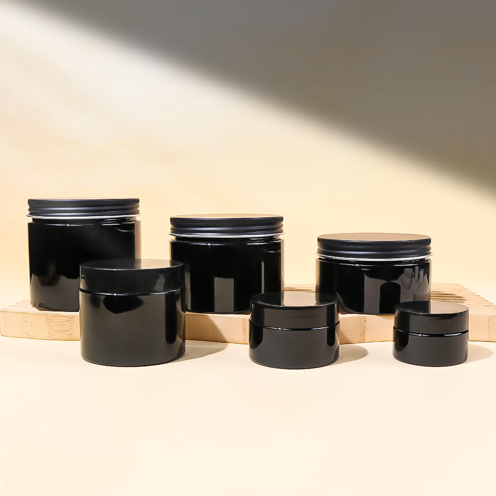 Black Plastic jar with Black Aluminum Cap