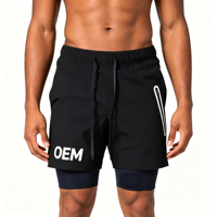 Pantalones Cortos Deportivos para Hombre, OEM ODM, Spandex, Nailon, Poliéster, 240GSM, 2 en 1, Reversibles, con Cierre Falso, Diseño de Parches, Secado Rápido, Resistentes al Viento, Ecológicos, para Gimnasio y Entrenamiento