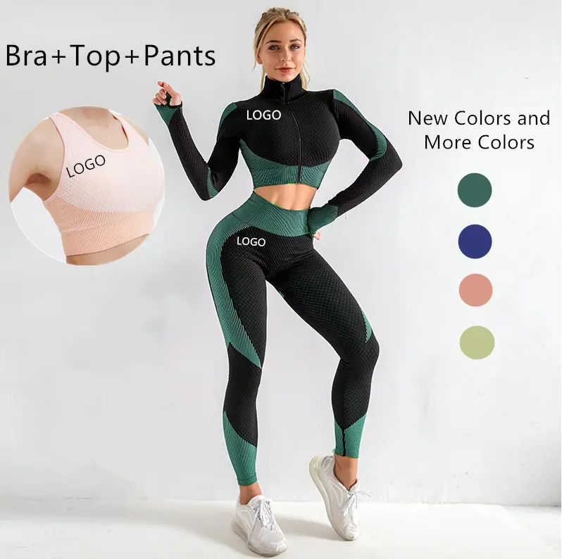 Set Pakaian Yoga Ketat Wanita, 2 Potong Set Bra Olahraga dan Celana Yoga Motif Jahitan, Set Celana Yoga Kebugaran Wanita