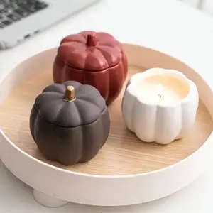 New Matte White Ceramic Pumpkin Baker Candle Jars With Lid Halloween Holiday Cabinet Door Knobs Coral Design Soy Wax Candle