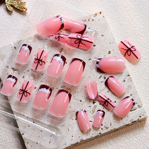 ตะปูตอกตะปูทรงสี่เหลี่ยมขนาดกลาง24ชิ้นริบบิ้นมันวาวดีไซน์โบว์เล็บปลอมอะคริลิคฝรั่งเศส Y2K แต่งเล็บสำหรับผู้หญิงและเด็กผู้หญิง - Product Image 3