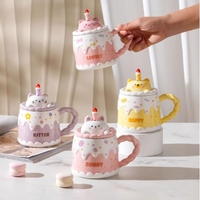 Tasse en céramique 400ml avec couvercle lavable à la main Ins Style tasse à eau créative bureau et maison cadeau pour l'anniversaire des femmes