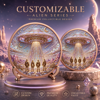 Pièce de monnaie Alien Visitor en cuivre fin 999 de 1 oz, en relief 3D, avec finition UV effet proof, objet de collection d'art extraterrestre en métal