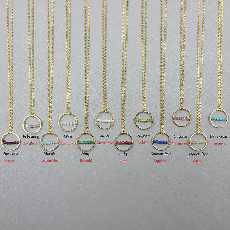 B4120 Twelve monthly birthstone necklace stainless steel wire wrapped round necklace quartz crystal necklaces