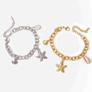 Bracelet à breloques étoile de mer et coquillage, or et argent, bijoux unisexes, accessoire de mode - Product Image 1