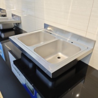Évier de cuisine professionnel Grochoo à deux bacs, en acier inoxydable 201/304, finition brossée mate, résistant à la corrosion, charge de 300 kg/m