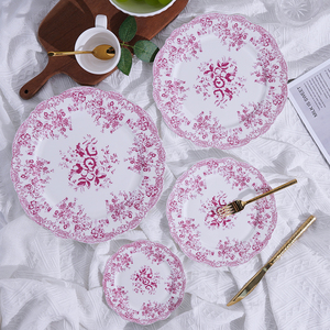 Morandi-style <strong>Small</strong> Flowers Bone China Dinnerware Ceramic <strong>Dinner</strong> Set Vintage Charger <strong>Plate</strong> for Wedding&amp;Party&amp;Rental - Product Image 3